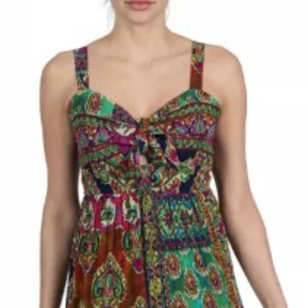 Robbie Bee Women's 10 Petite Sleeveless V-Neck Paisley A-Line Maxi Dress - Picture 4 of 16